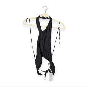 NWT Danielle Bernstein Black Stretch Charmeuse High Neck Halter Top
